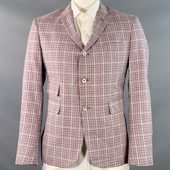 BLACK FLEECE Size 42 Regular Grey Red Black Plaid Sport Coat - Picture 1 of 13